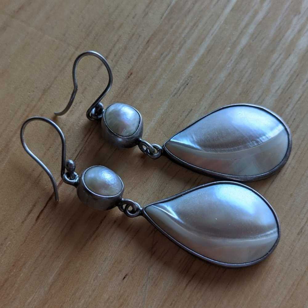 Vintage Pearl Earrings Silver - image 3