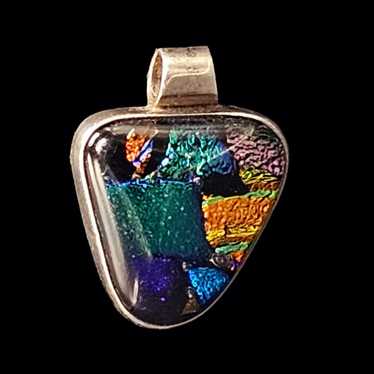 Vintage Geometric Taxco Mexico Dichroic Glass 925… - image 1