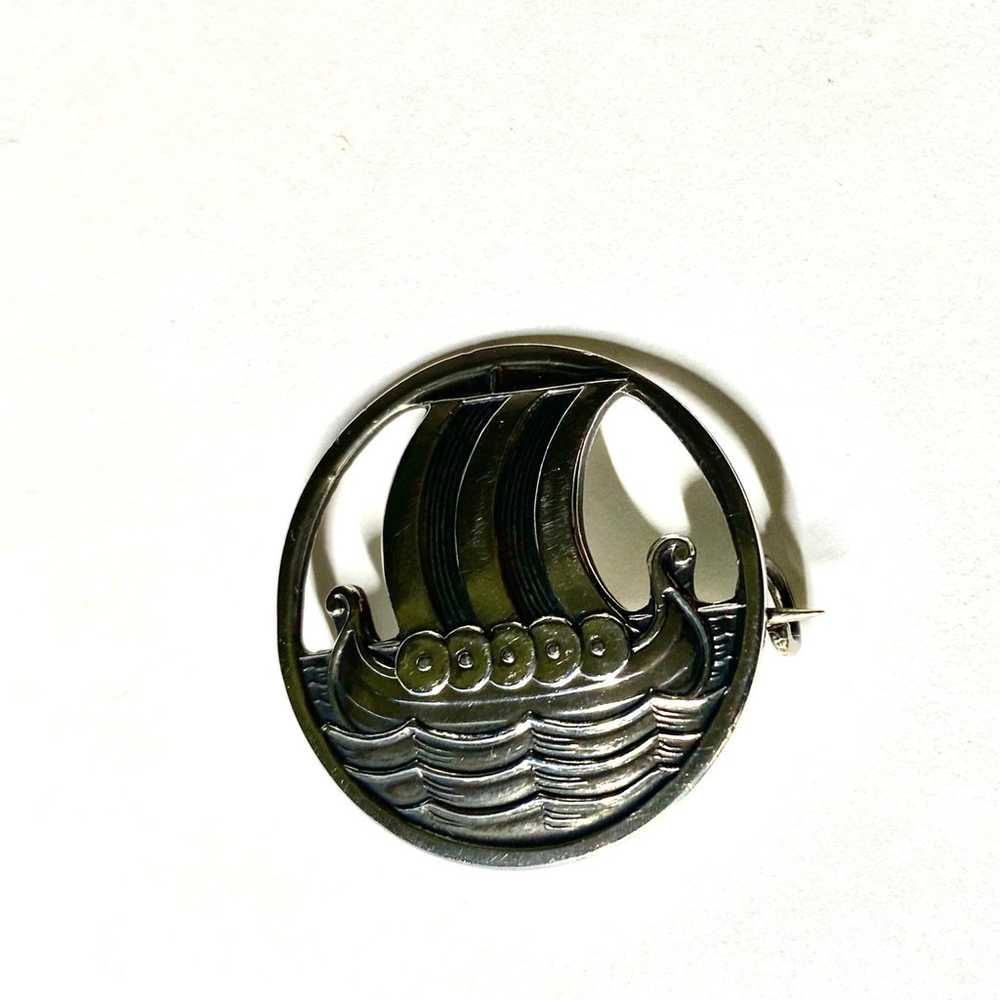 Viking Ship Vintage Sterling Brooch - image 7