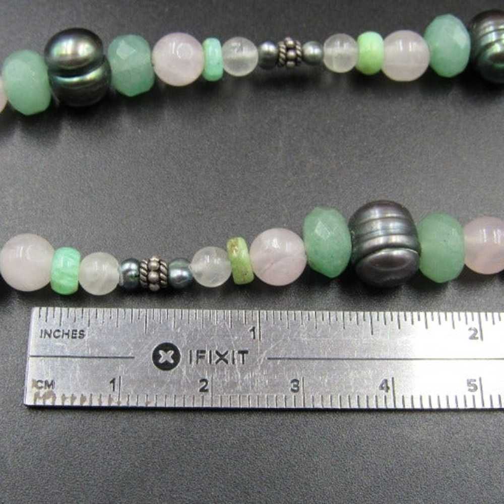 18" Sterling Silver Jade Pearls & Rose Quartz Sto… - image 5