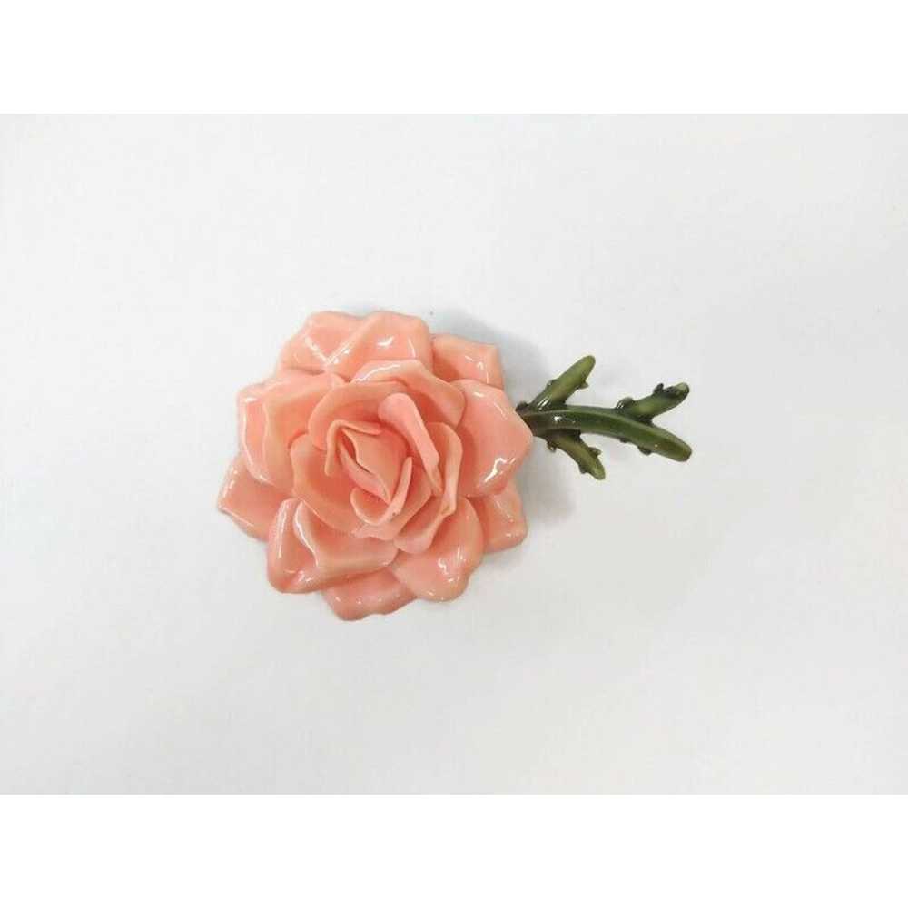 Vintage 60s Pink Rose Pin with Green Stem and Lea… - image 2