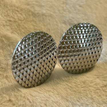 Whiting and Davis Mesh Bags Silver Clip on Earrin… - image 1