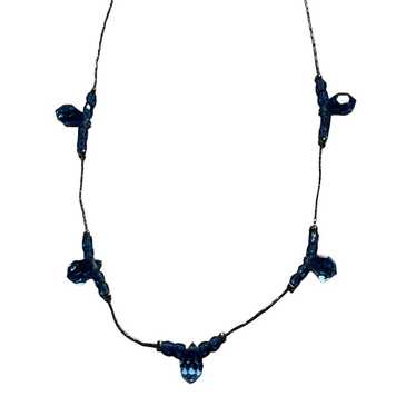 VINTAGE GIVENCHY BLUE CRYSTAL CHOKER NECKLACE SIL… - image 1