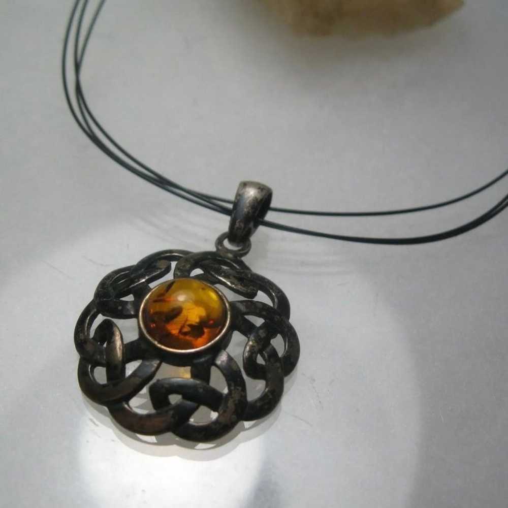 VINTAGE OLD CELTIC AMBER PENDANT NECKLACE - image 2