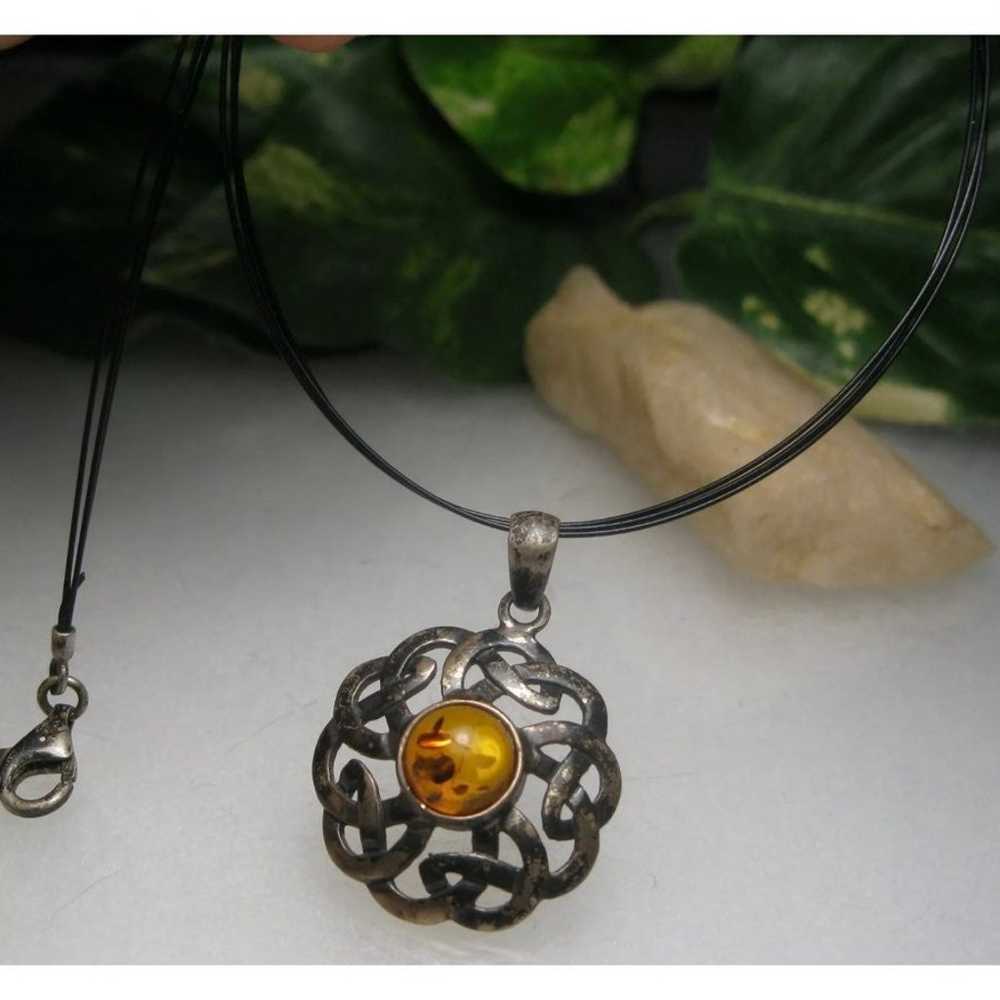 VINTAGE OLD CELTIC AMBER PENDANT NECKLACE - image 4