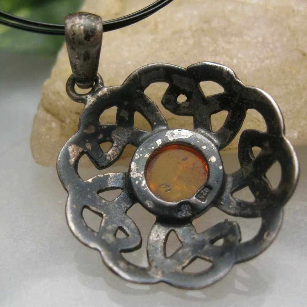 VINTAGE OLD CELTIC AMBER PENDANT NECKLACE - image 7