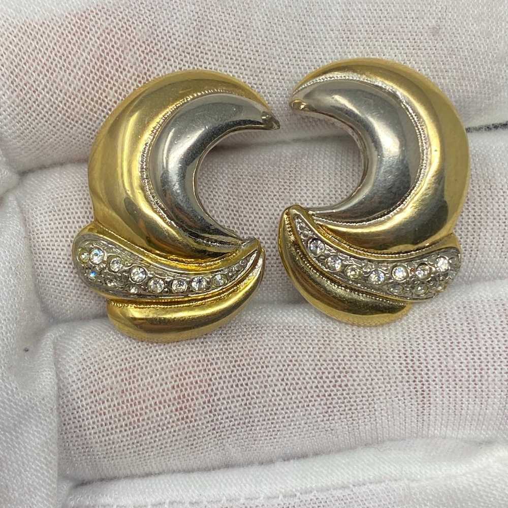 Vintage 2-tone Gold Tone Clip On Earrings With Rh… - image 10