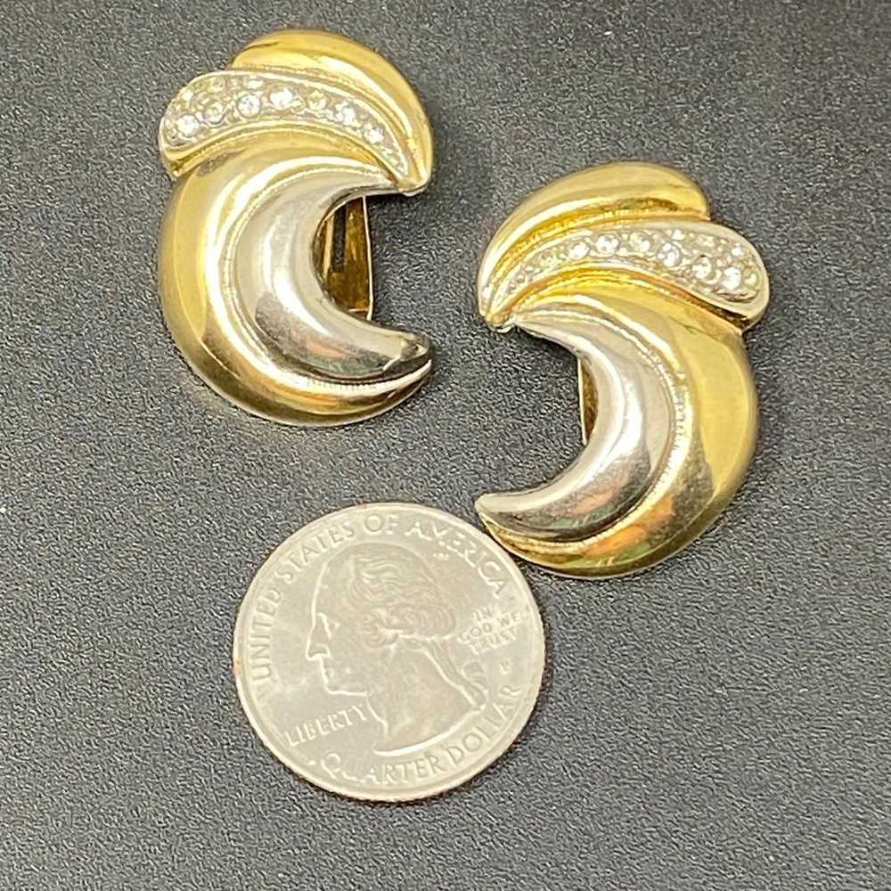 Vintage 2-tone Gold Tone Clip On Earrings With Rh… - image 4