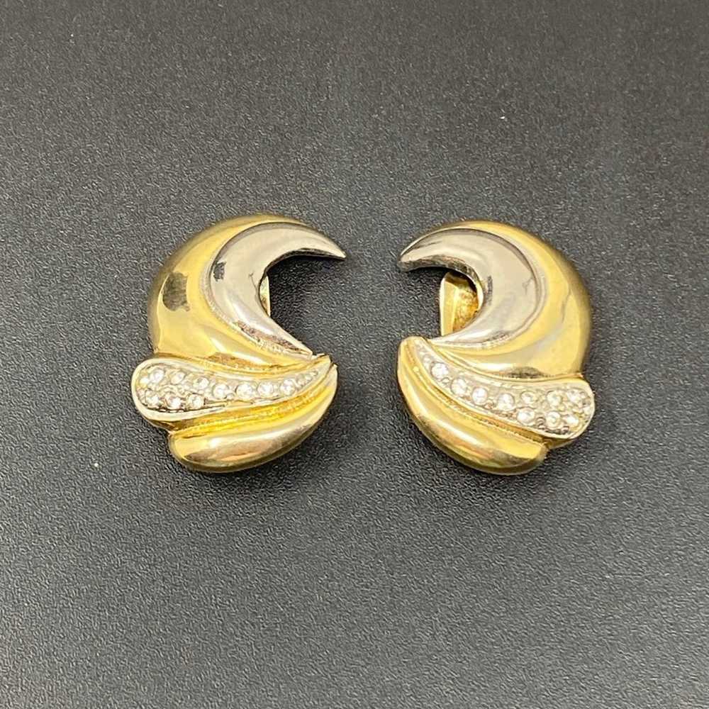 Vintage 2-tone Gold Tone Clip On Earrings With Rh… - image 6