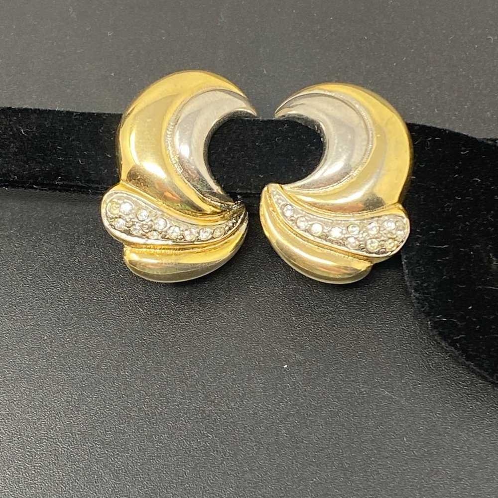 Vintage 2-tone Gold Tone Clip On Earrings With Rh… - image 7