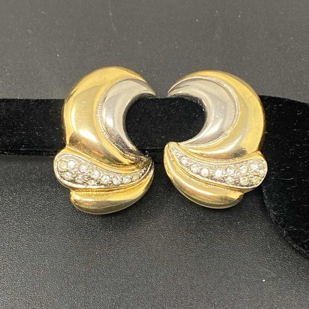 Vintage 2-tone Gold Tone Clip On Earrings With Rh… - image 8