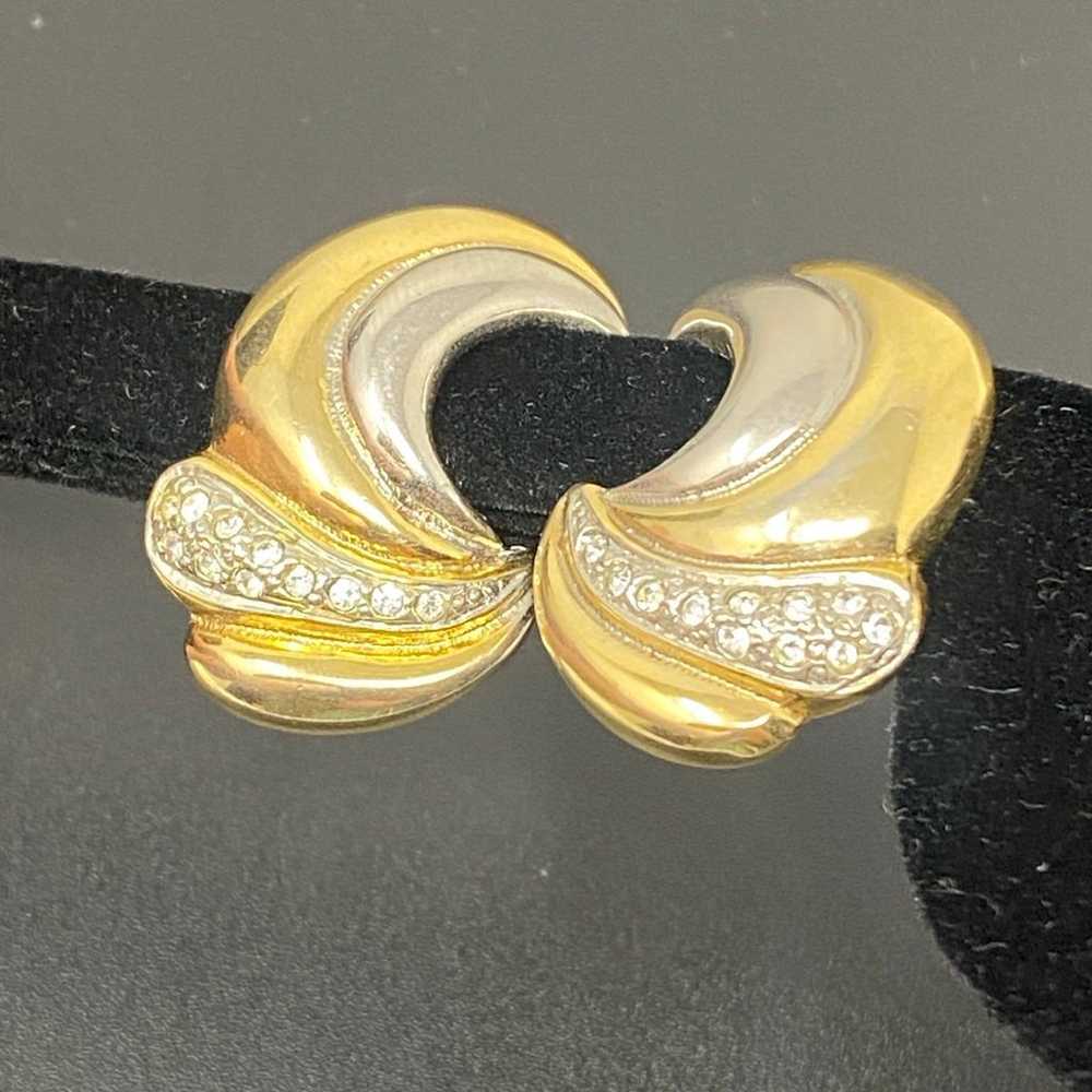 Vintage 2-tone Gold Tone Clip On Earrings With Rh… - image 9