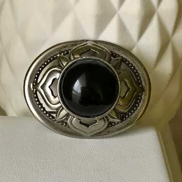 Vintage Ginnie Johansen Onyx Silver Tone Pewter Br