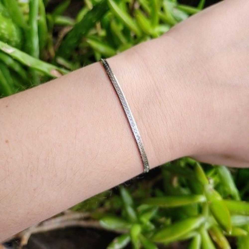 Vintage 925 Sterling Silver Herringbone Bracelet - image 2