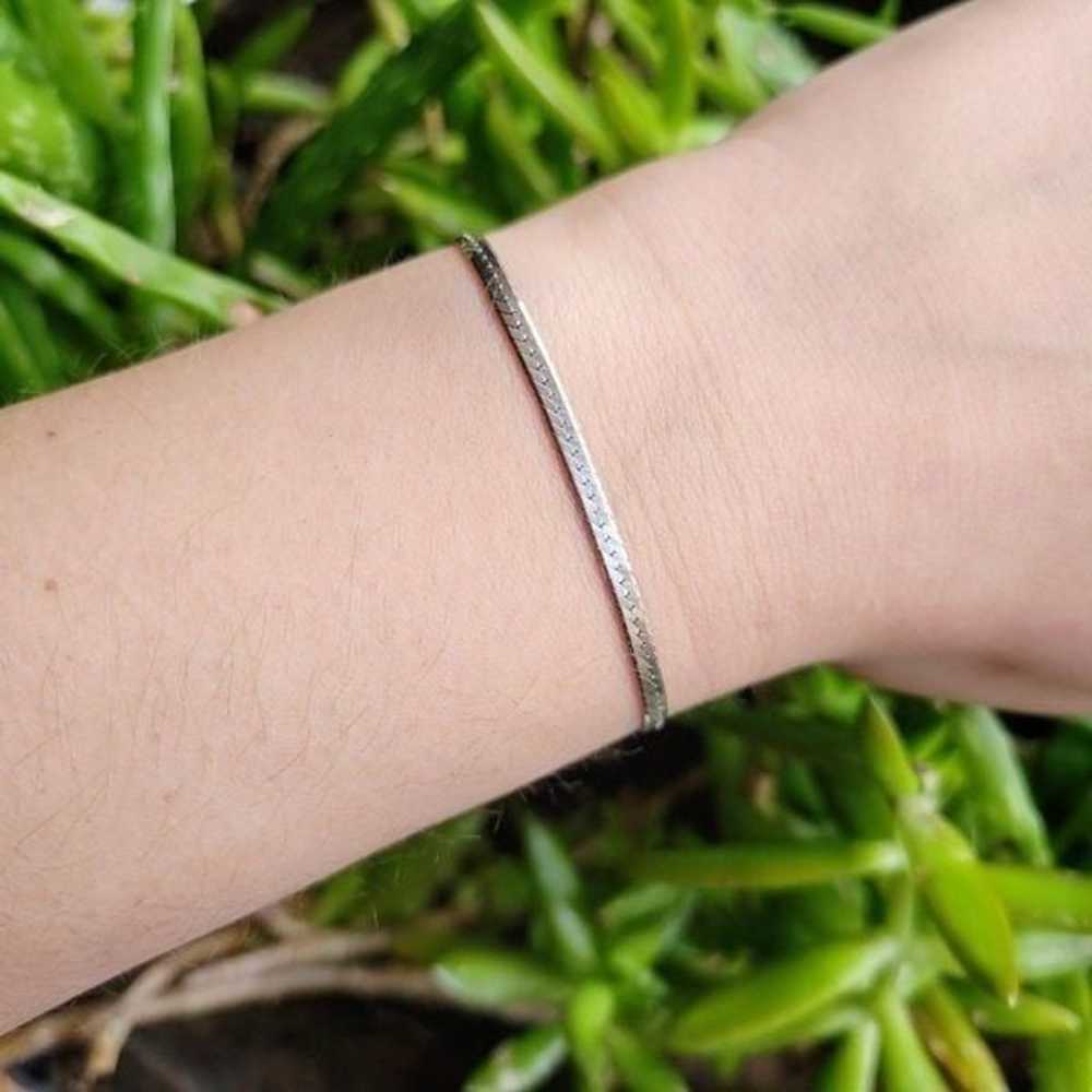 Vintage 925 Sterling Silver Herringbone Bracelet - image 3