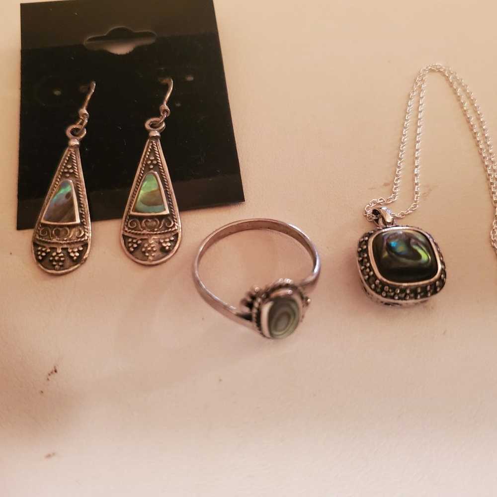 Sterling silver and abalone necklace set - image 1