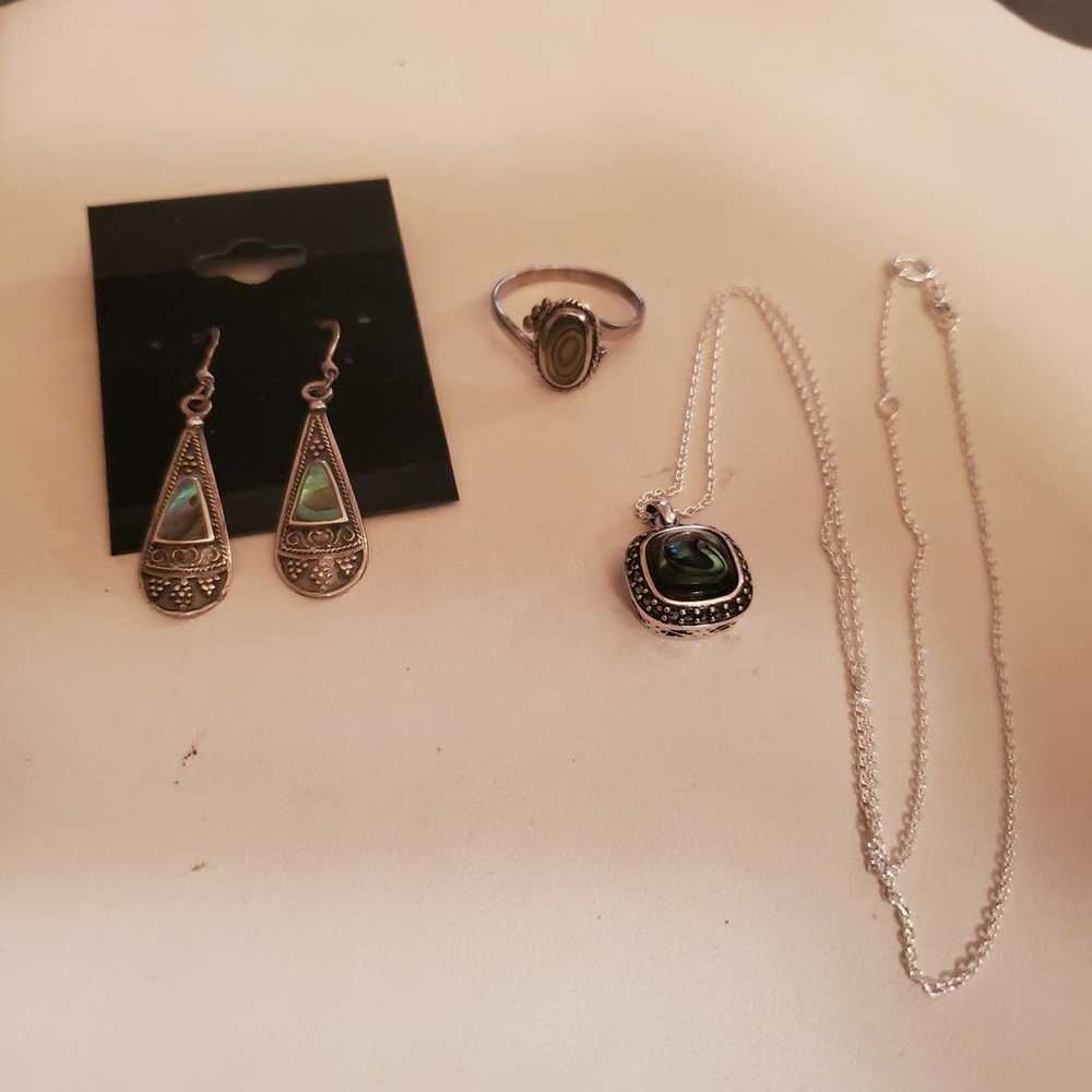 Sterling silver and abalone necklace set - image 2