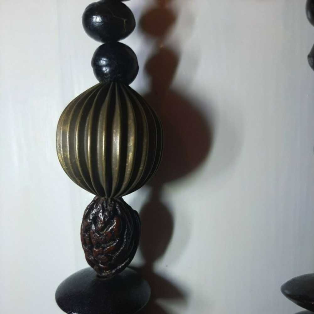 Vintage Chunky Carved Wood Brown Zebra Beaded Nec… - image 3