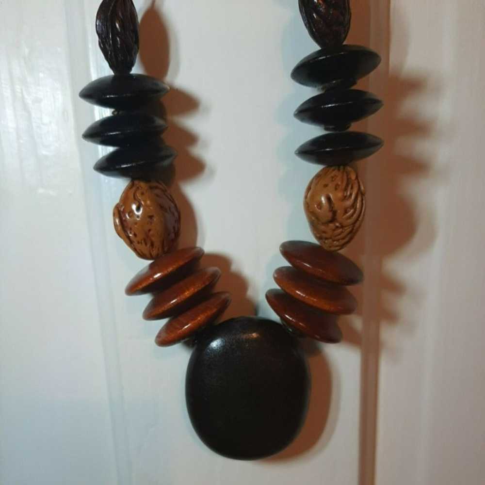 Vintage Chunky Carved Wood Brown Zebra Beaded Nec… - image 8