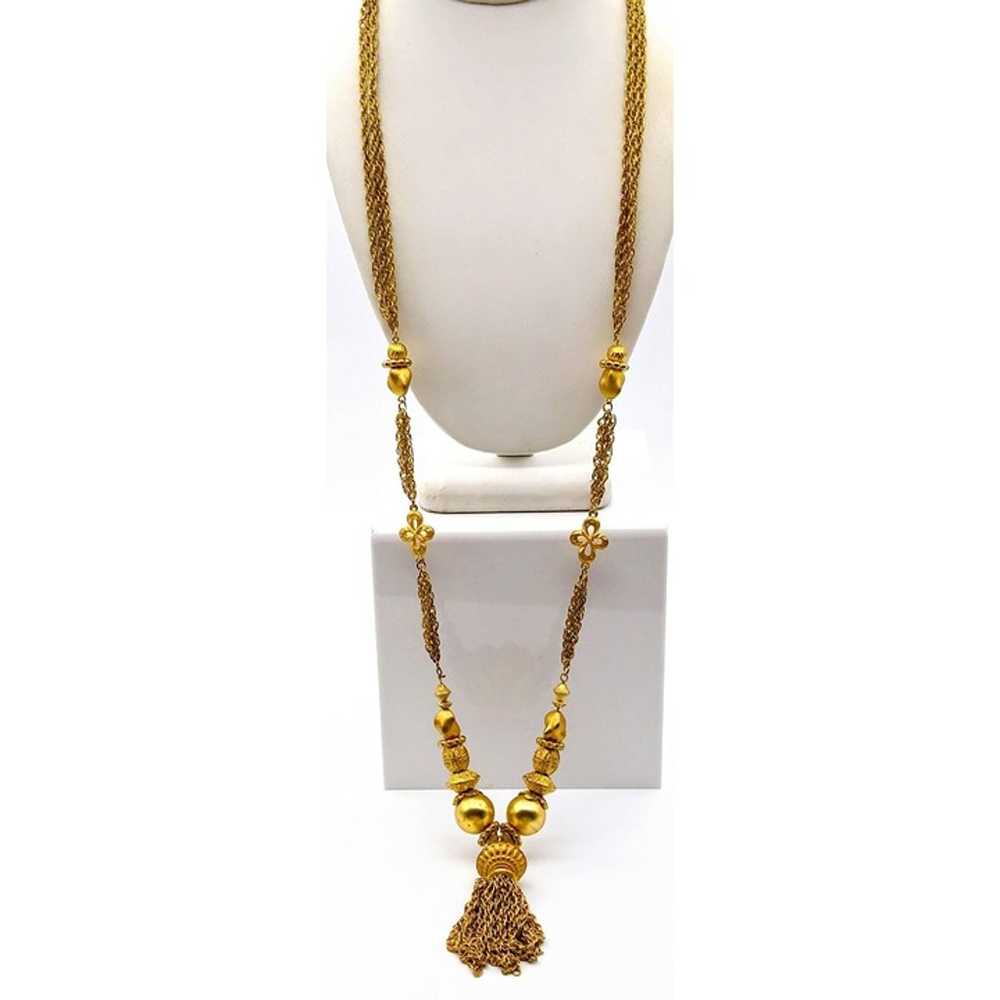 Vintage Multi Strand Tassel Necklace, Gold Tone S… - image 2