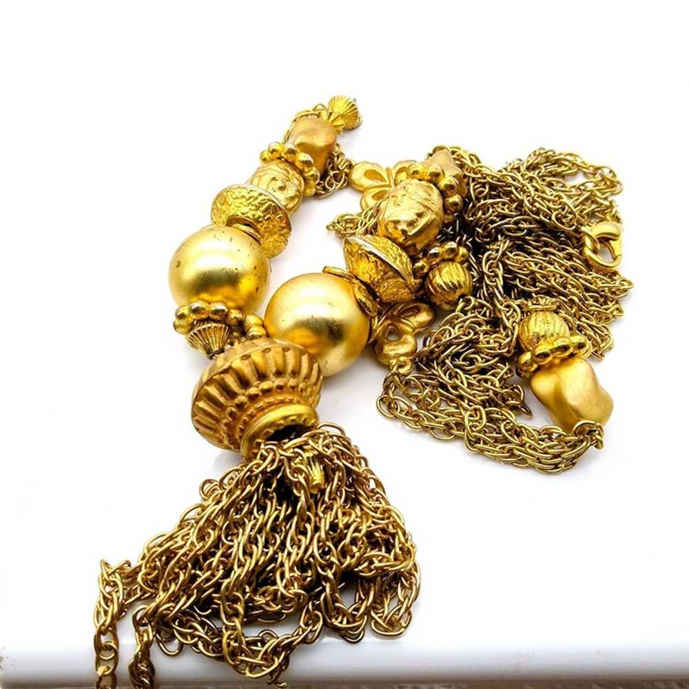 Vintage Multi Strand Tassel Necklace, Gold Tone S… - image 3