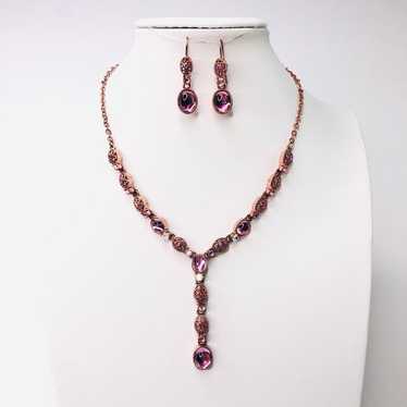 Vintage AVON Pink Y-drop Necklace & Earrings Set … - image 1