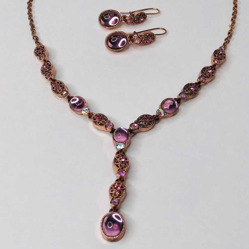 Vintage AVON Pink Y-drop Necklace & Earrings Set … - image 2