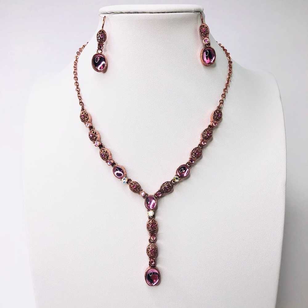 Vintage AVON Pink Y-drop Necklace & Earrings Set … - image 4