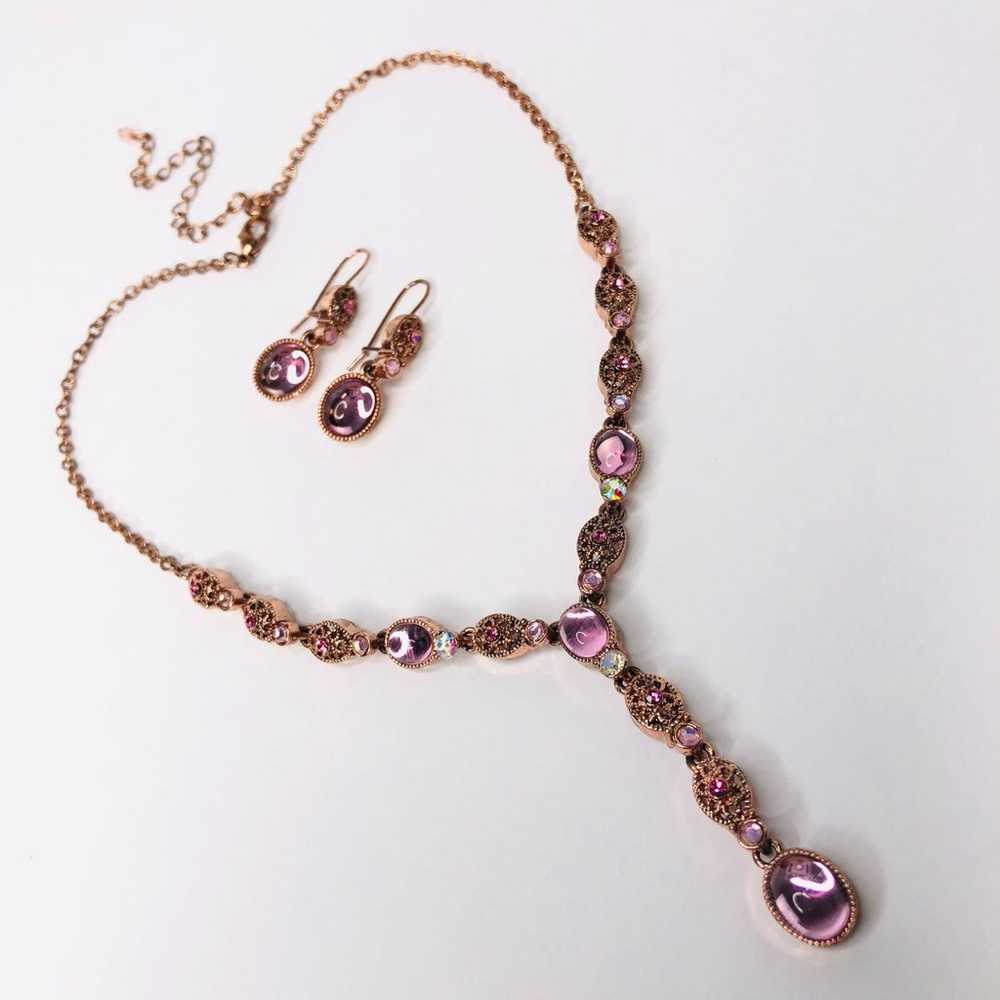 Vintage AVON Pink Y-drop Necklace & Earrings Set … - image 7