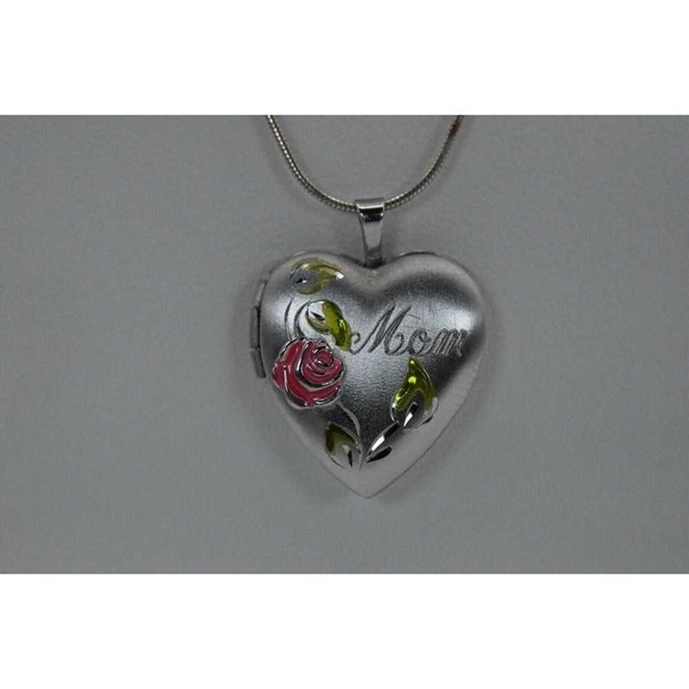 Mom Heart Shaped Rose Locket Solid Sterling Silve… - image 1