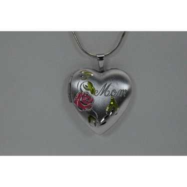 Mom Heart Shaped Rose Locket Solid Sterling Silve… - image 1