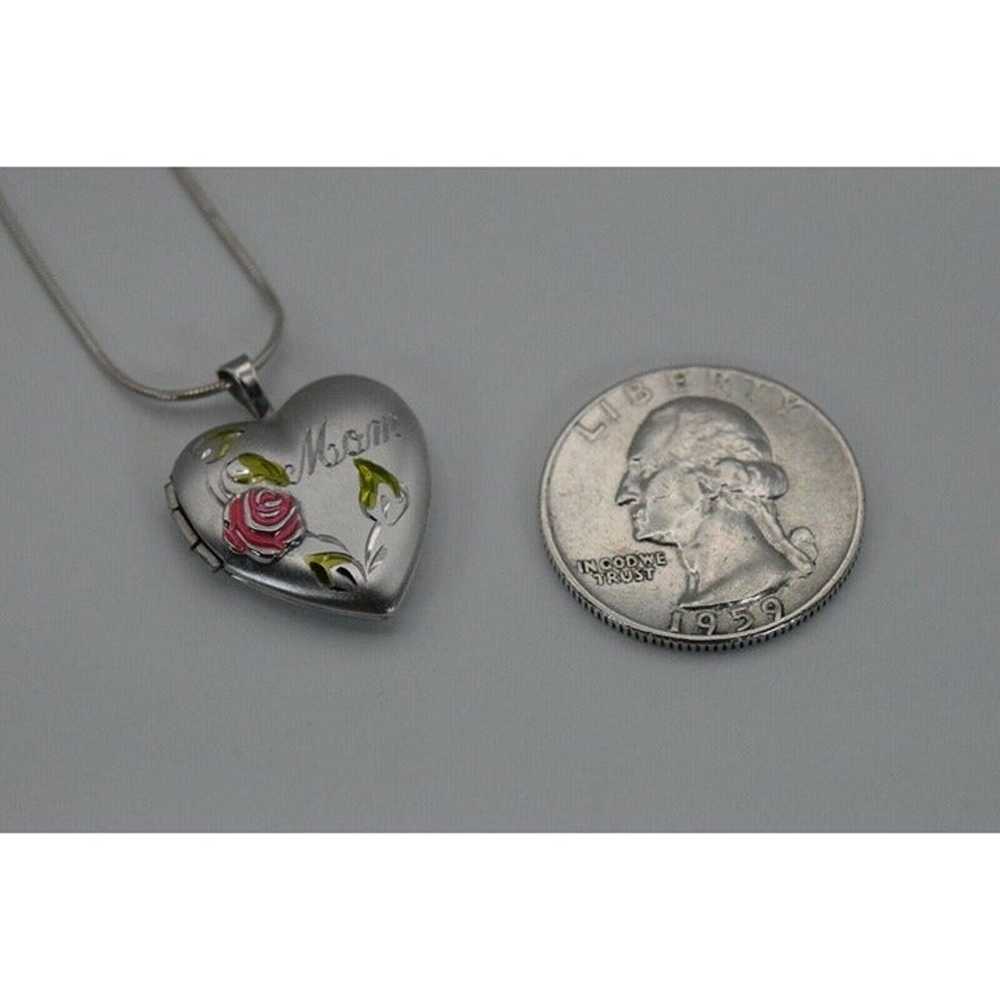 Mom Heart Shaped Rose Locket Solid Sterling Silve… - image 5