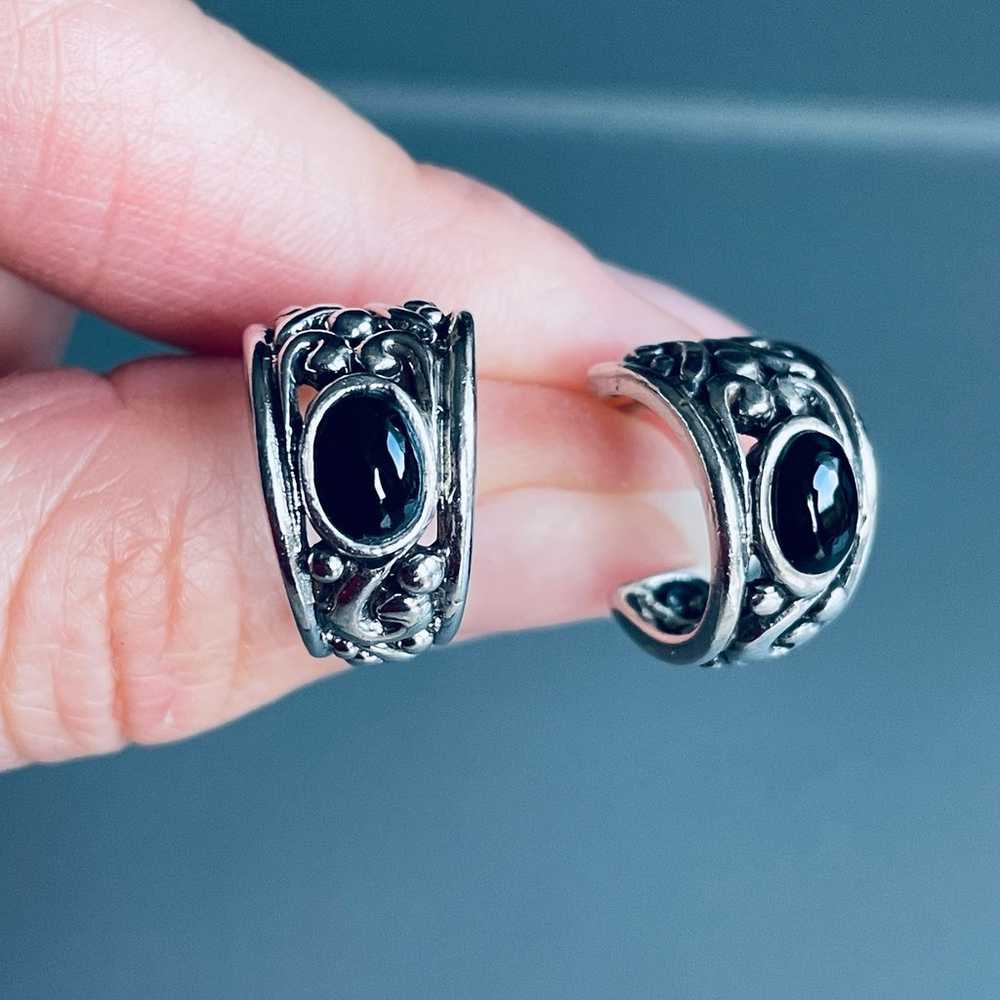 Vintage Onyx Filigree Ornate Sterling Silver Half… - image 1