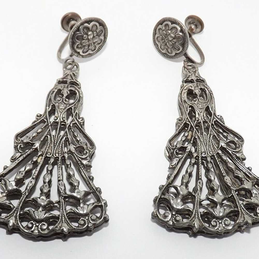 Vintage Victorian Silver tone Intricate Ornate Ch… - image 4