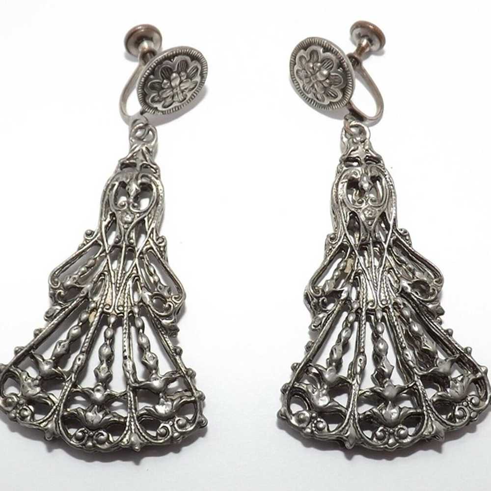 Vintage Victorian Silver tone Intricate Ornate Ch… - image 5