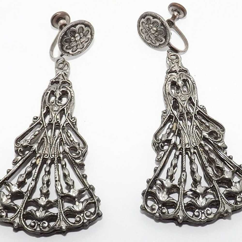 Vintage Victorian Silver tone Intricate Ornate Ch… - image 7