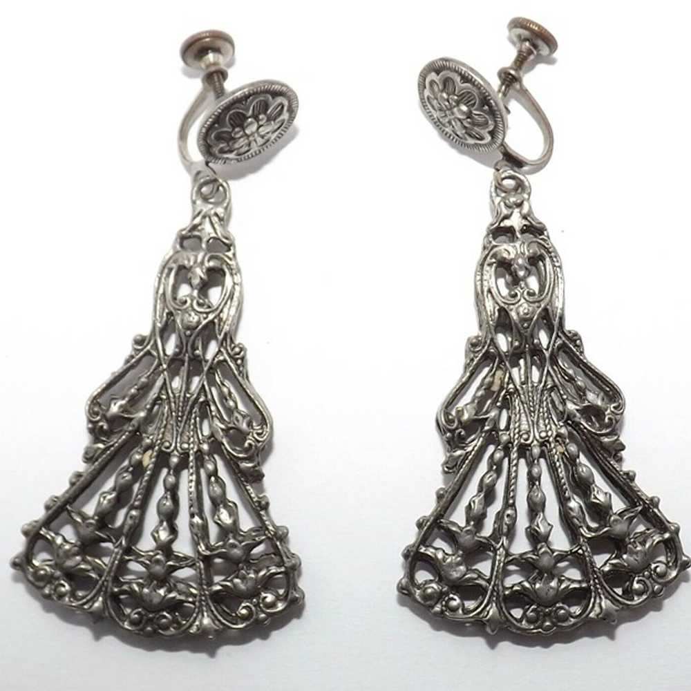 Vintage Victorian Silver tone Intricate Ornate Ch… - image 9