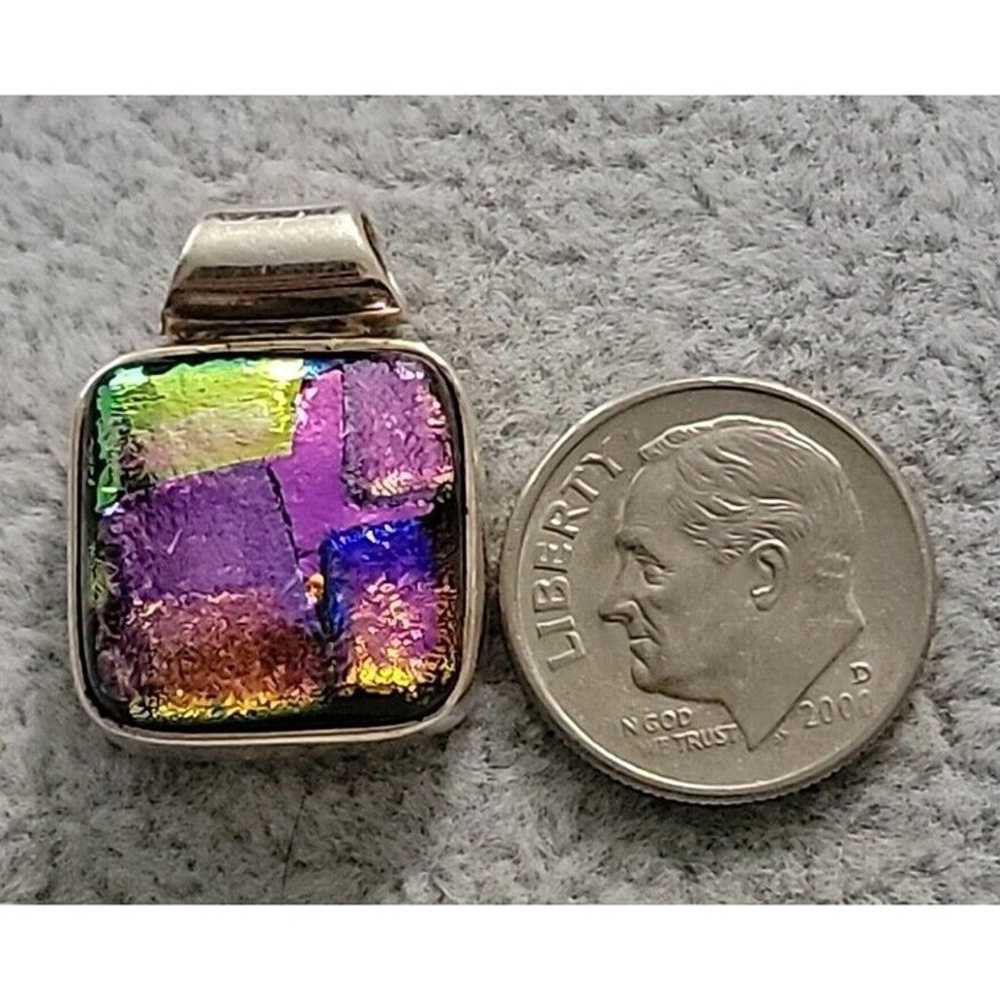 Sterling Silver 925 Dichroic Art Glass Fused Pend… - image 1