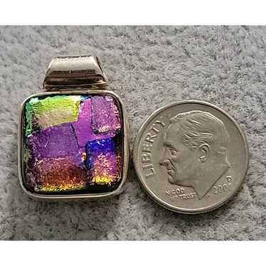 Sterling Silver 925 Dichroic Art Glass Fused Pend… - image 1