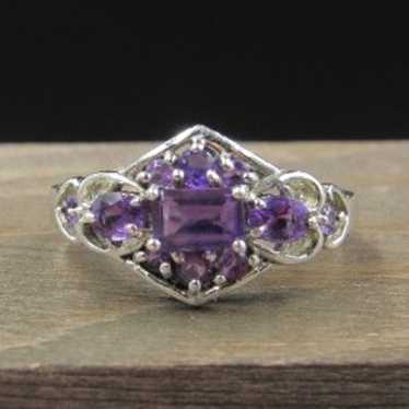 Size 8 Sterling Silver Fancy Many Amethyst Gem Ba… - image 1