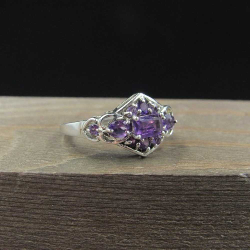 Size 8 Sterling Silver Fancy Many Amethyst Gem Ba… - image 2