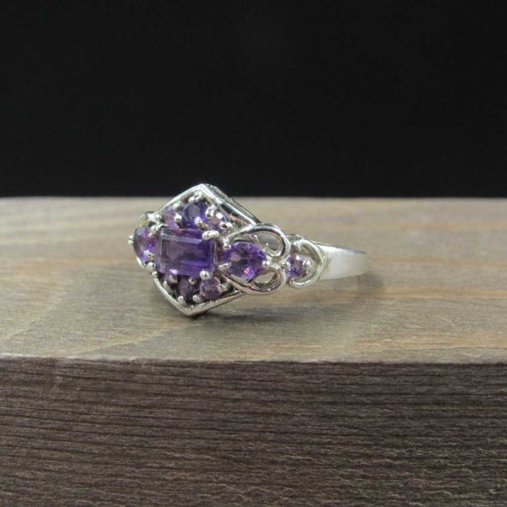 Size 8 Sterling Silver Fancy Many Amethyst Gem Ba… - image 3