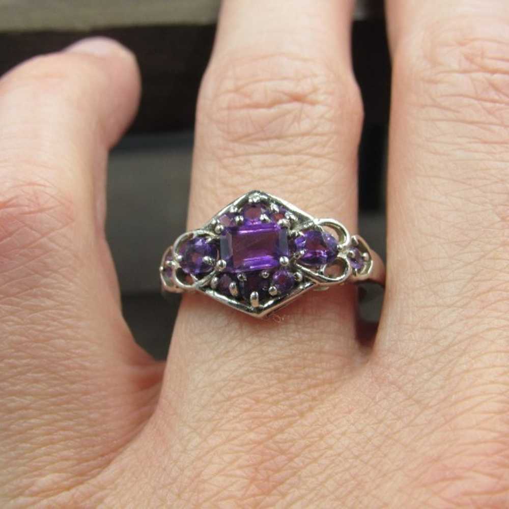 Size 8 Sterling Silver Fancy Many Amethyst Gem Ba… - image 4