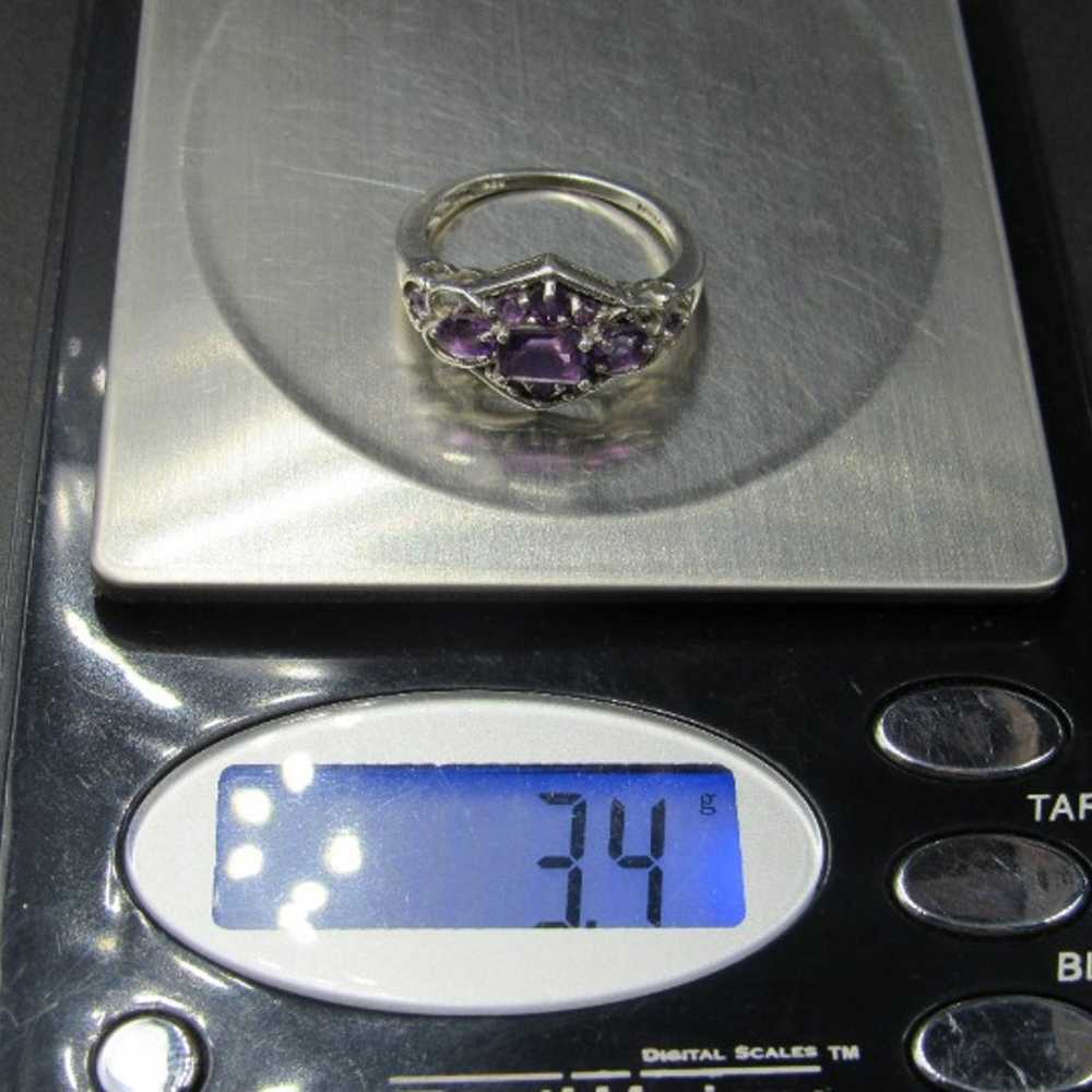 Size 8 Sterling Silver Fancy Many Amethyst Gem Ba… - image 8