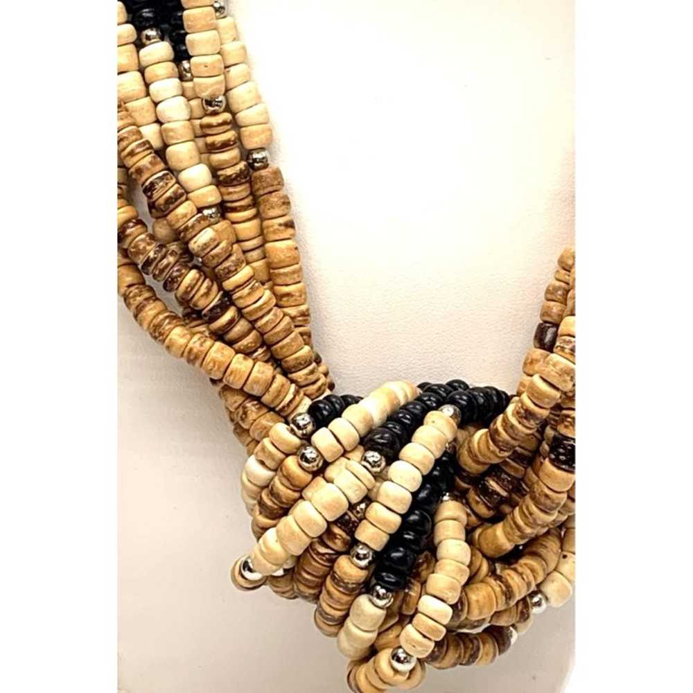 Necklace Beaded Tribal Boho Black Beige Brown Eig… - image 2