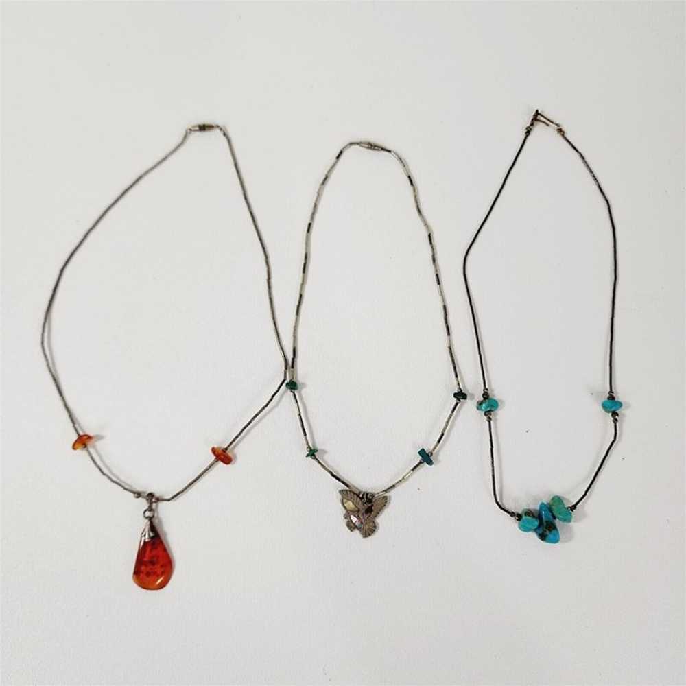 3 Vintage Liquid Sterling Beaded Necklaces Turquo… - image 1