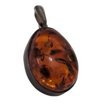 Baltic Amber 925 Sterling Silver Pendant Oval Vin… - image 1