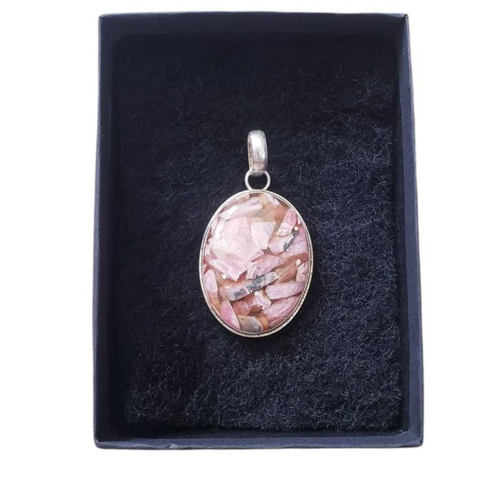 Vintage Sterling Silver Pink Agate Pendant - image 1