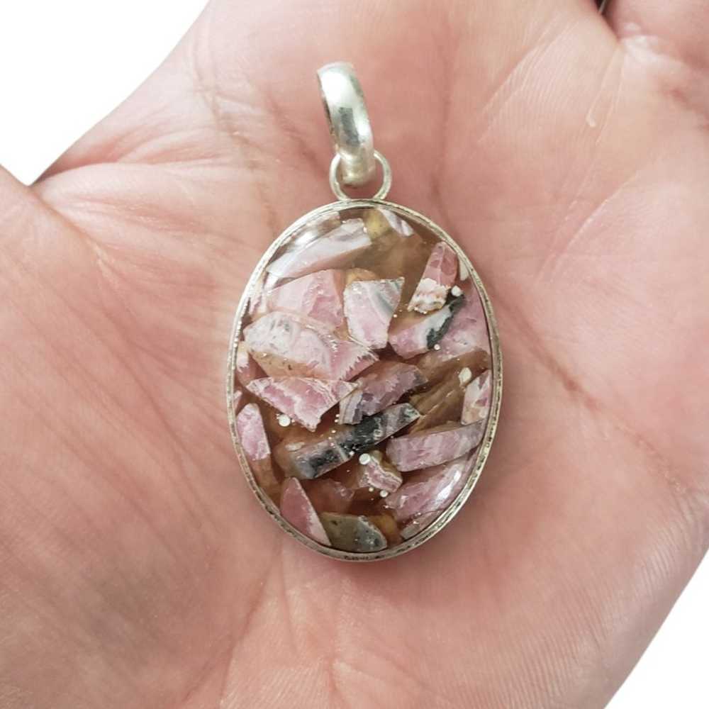 Vintage Sterling Silver Pink Agate Pendant - image 2