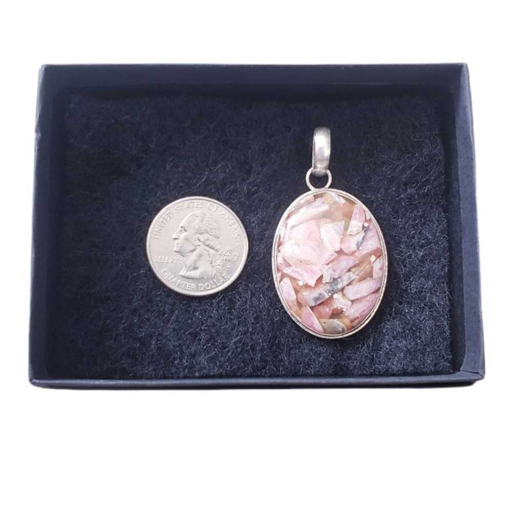 Vintage Sterling Silver Pink Agate Pendant - image 3